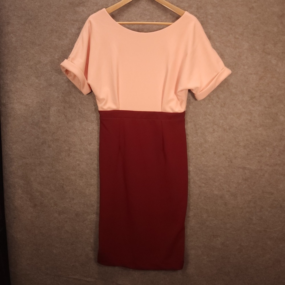 Alexia Admor Sheath Dress Womens M Peach Red Colorblock Lined Classic Office